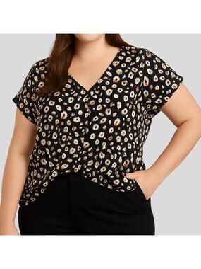 NWT Addition Elle Black Spotted Animal Print Blouse 2X